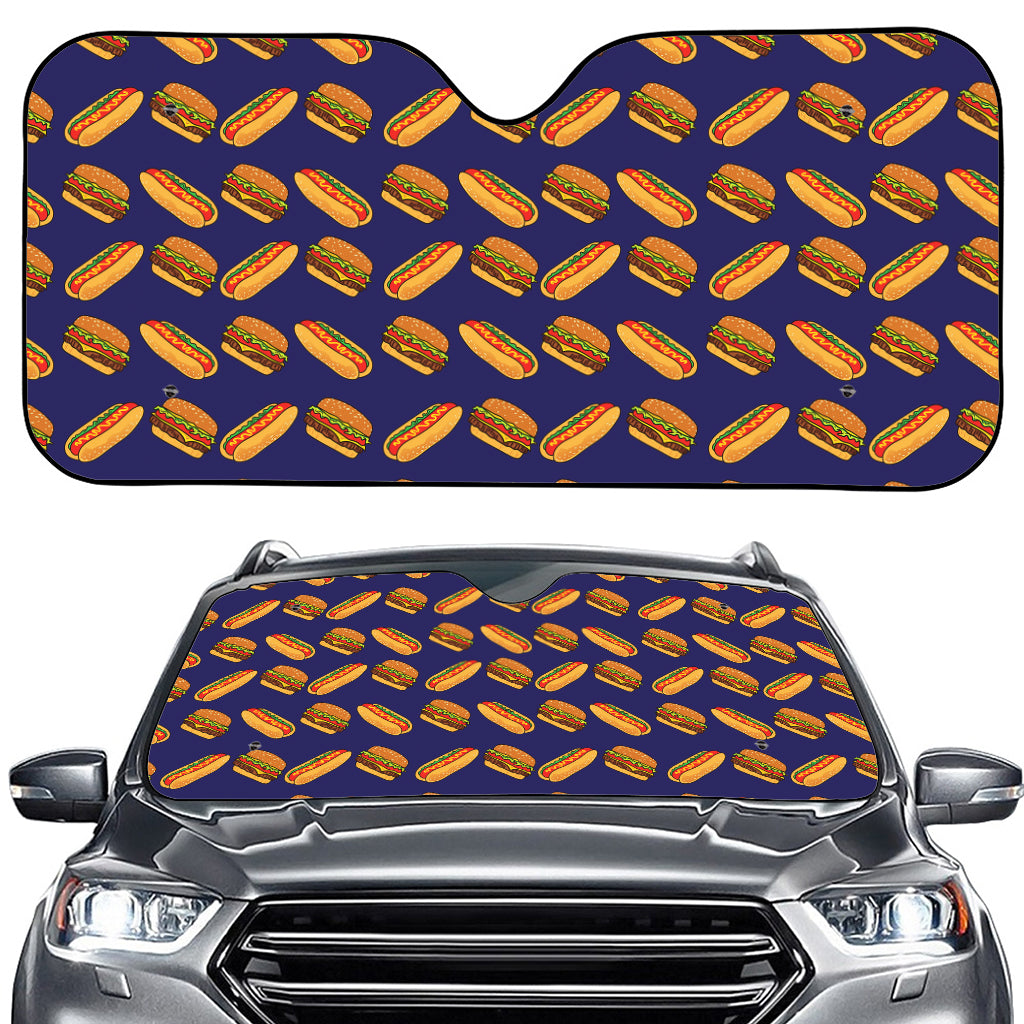 Hot Dog And Hamburger Pattern Print Car Windshield Sun Shade