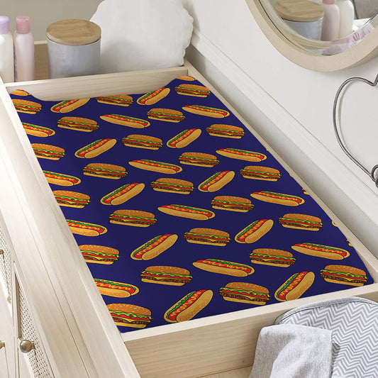 Hot Dog And Hamburger Pattern Print Changing Pad Cover