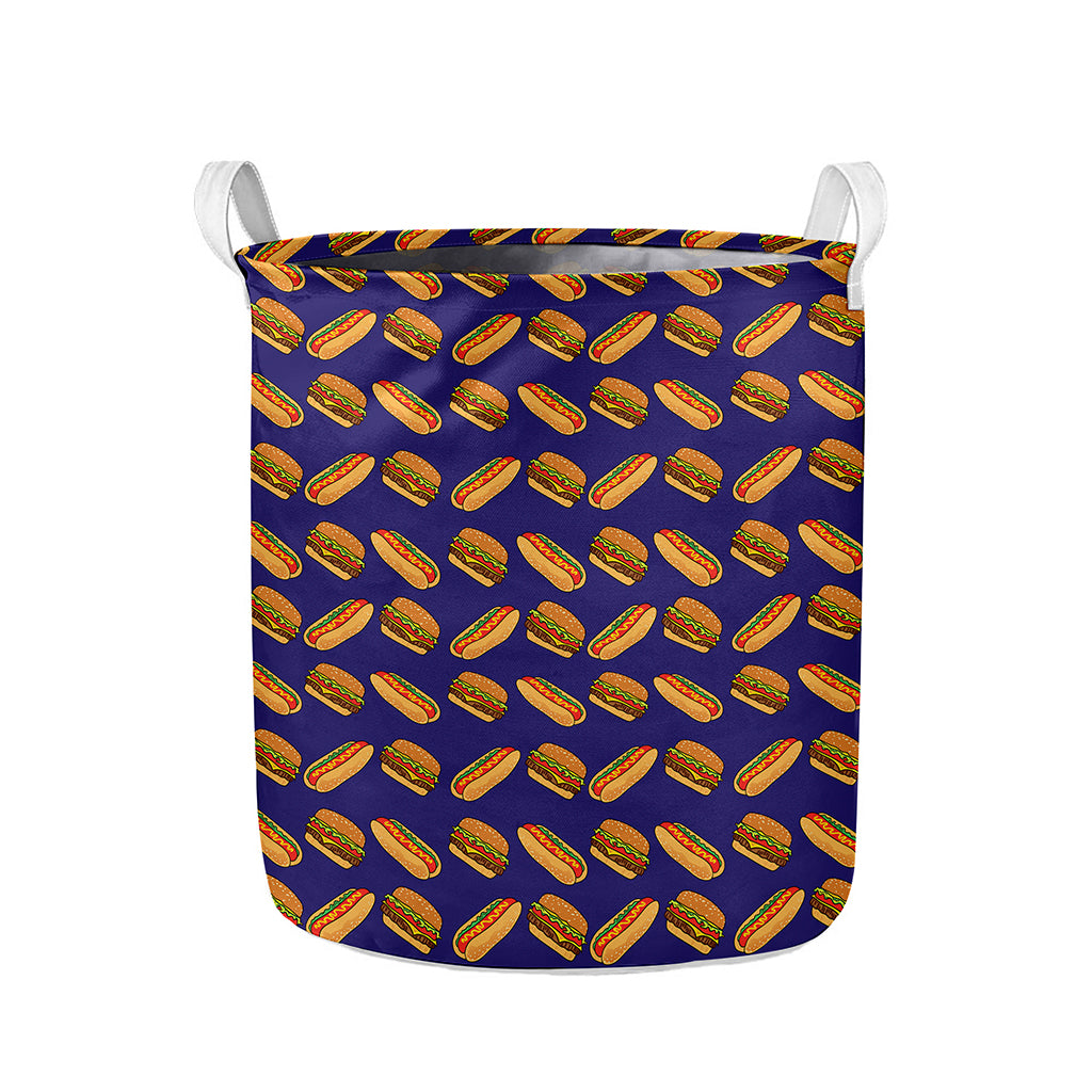 Hot Dog And Hamburger Pattern Print Collapsible Laundry Basket