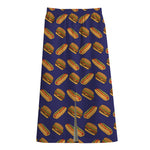 Hot Dog And Hamburger Pattern Print Cotton Front Slit Maxi Skirt