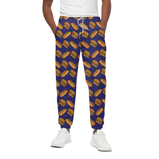 Hot Dog And Hamburger Pattern Print Cotton Pants
