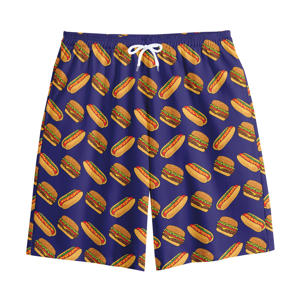 Hot Dog And Hamburger Pattern Print Cotton Shorts