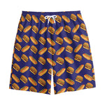 Hot Dog And Hamburger Pattern Print Cotton Shorts