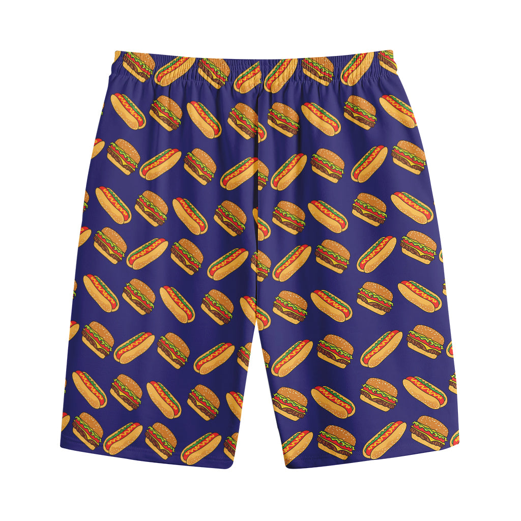 Hot Dog And Hamburger Pattern Print Cotton Shorts