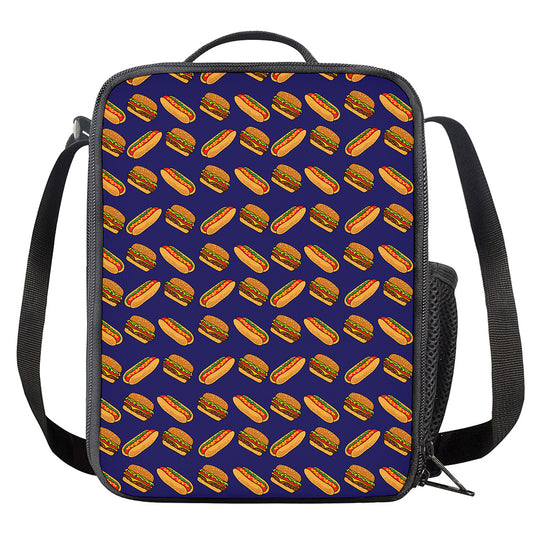 Hot Dog And Hamburger Pattern Print Crossbody Lunch Bag