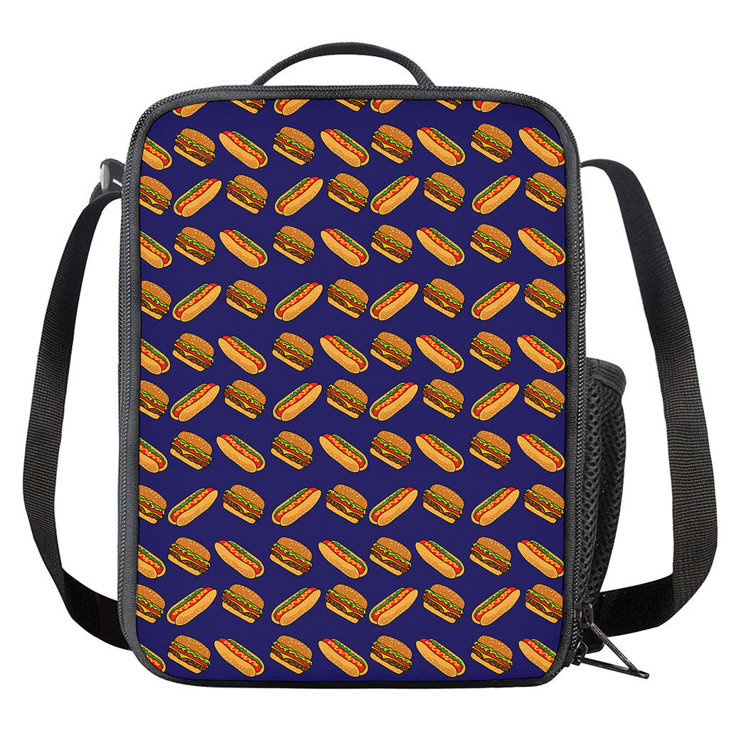 Hot Dog And Hamburger Pattern Print Crossbody Lunch Bag