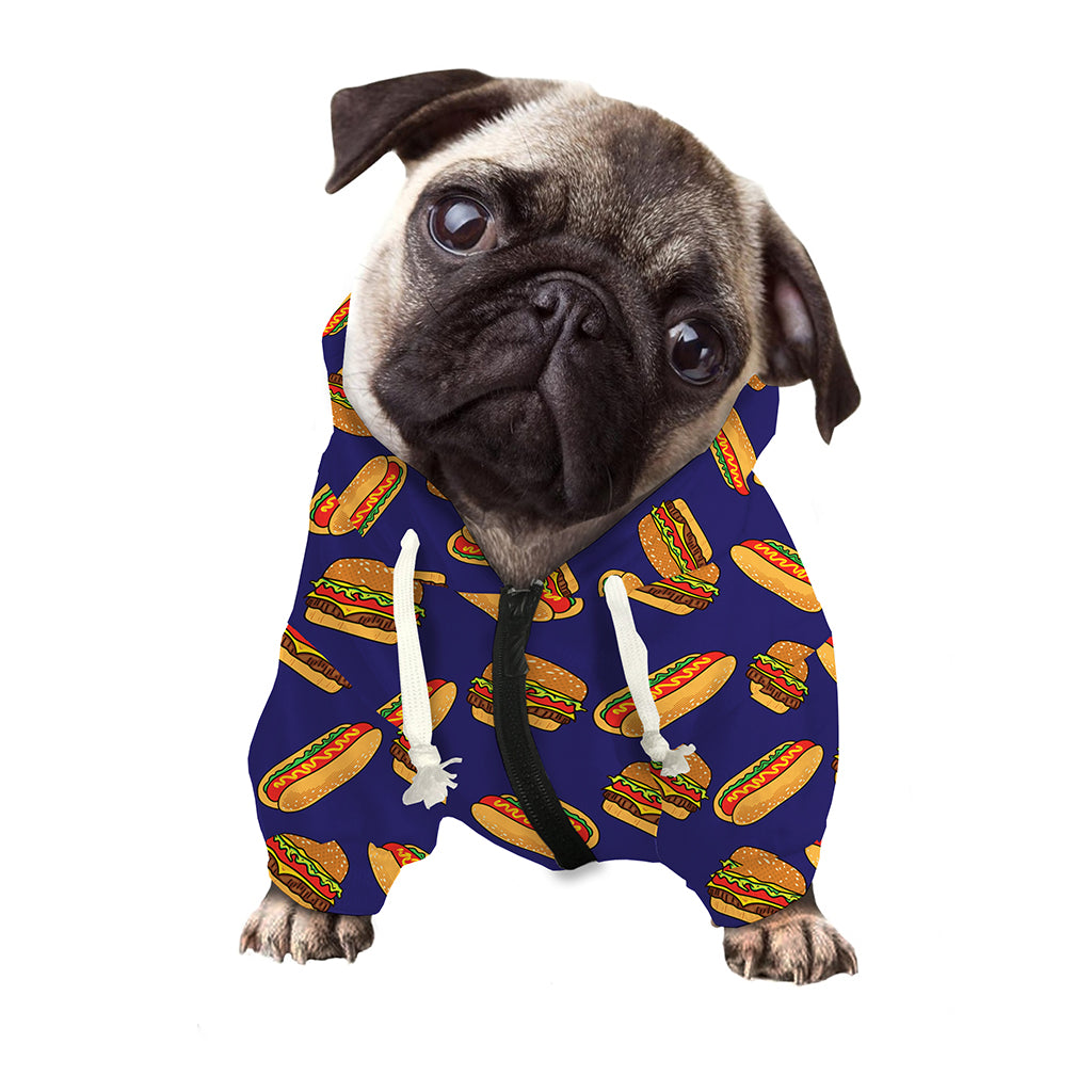 Hot Dog And Hamburger Pattern Print Dog Zip Up Hoodie