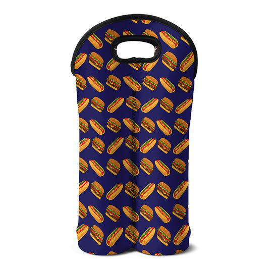 Hot Dog And Hamburger Pattern Print Double Neoprene Wine Tote