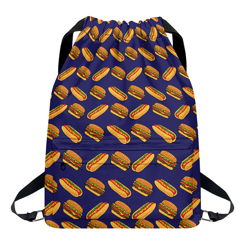 Hot Dog And Hamburger Pattern Print Drawstring Backpack