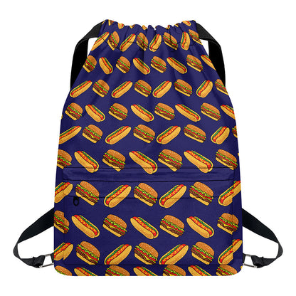 Hot Dog And Hamburger Pattern Print Drawstring Backpack