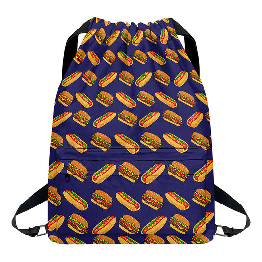 Hot Dog And Hamburger Pattern Print Drawstring Backpack