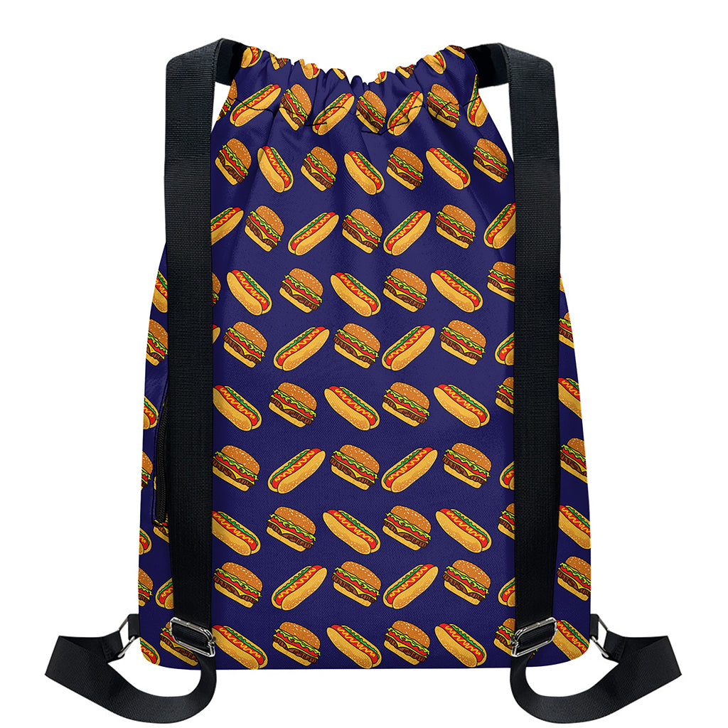 Hot Dog And Hamburger Pattern Print Drawstring Backpack