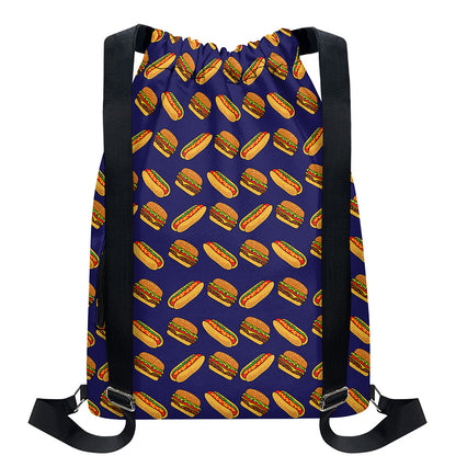 Hot Dog And Hamburger Pattern Print Drawstring Backpack