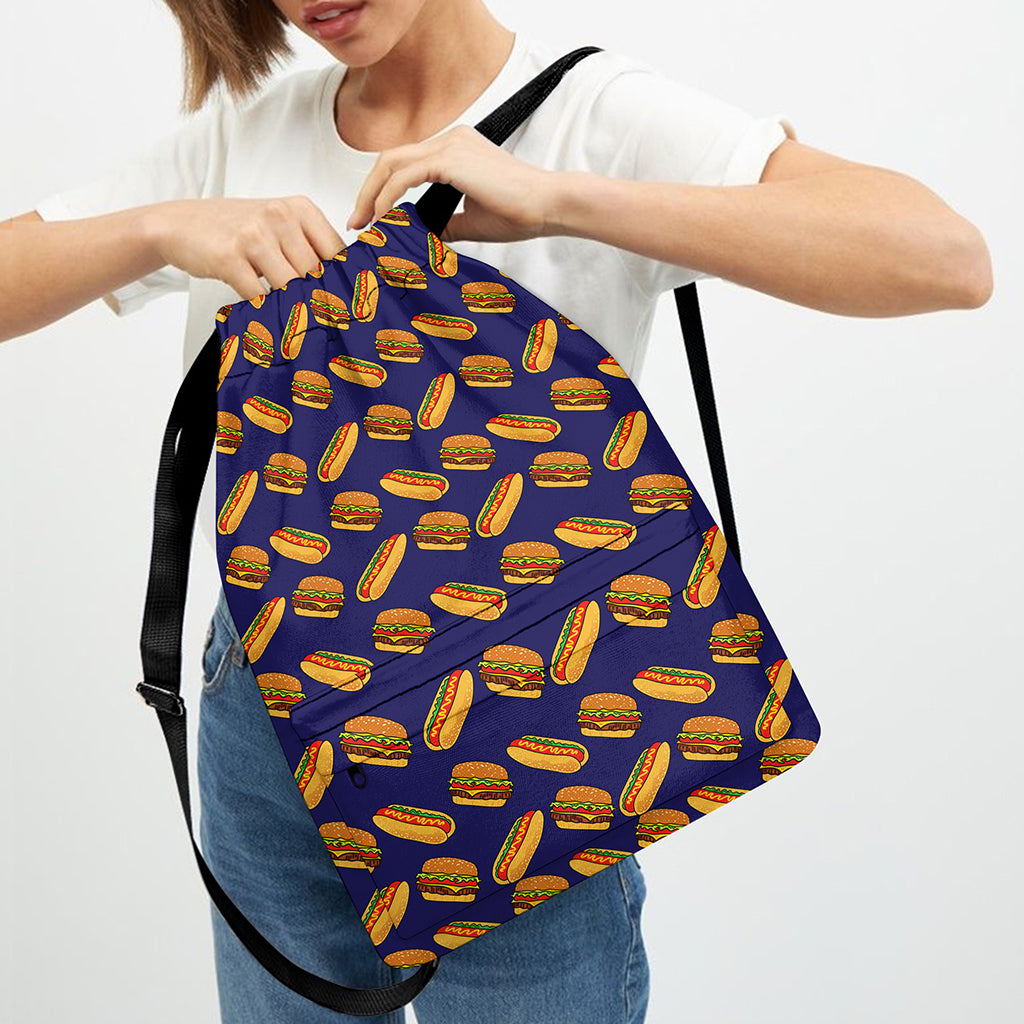 Hot Dog And Hamburger Pattern Print Drawstring Backpack