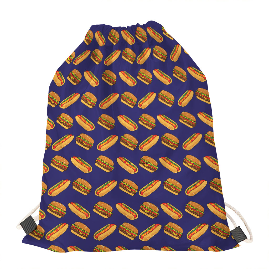 Hot Dog And Hamburger Pattern Print Drawstring Bag