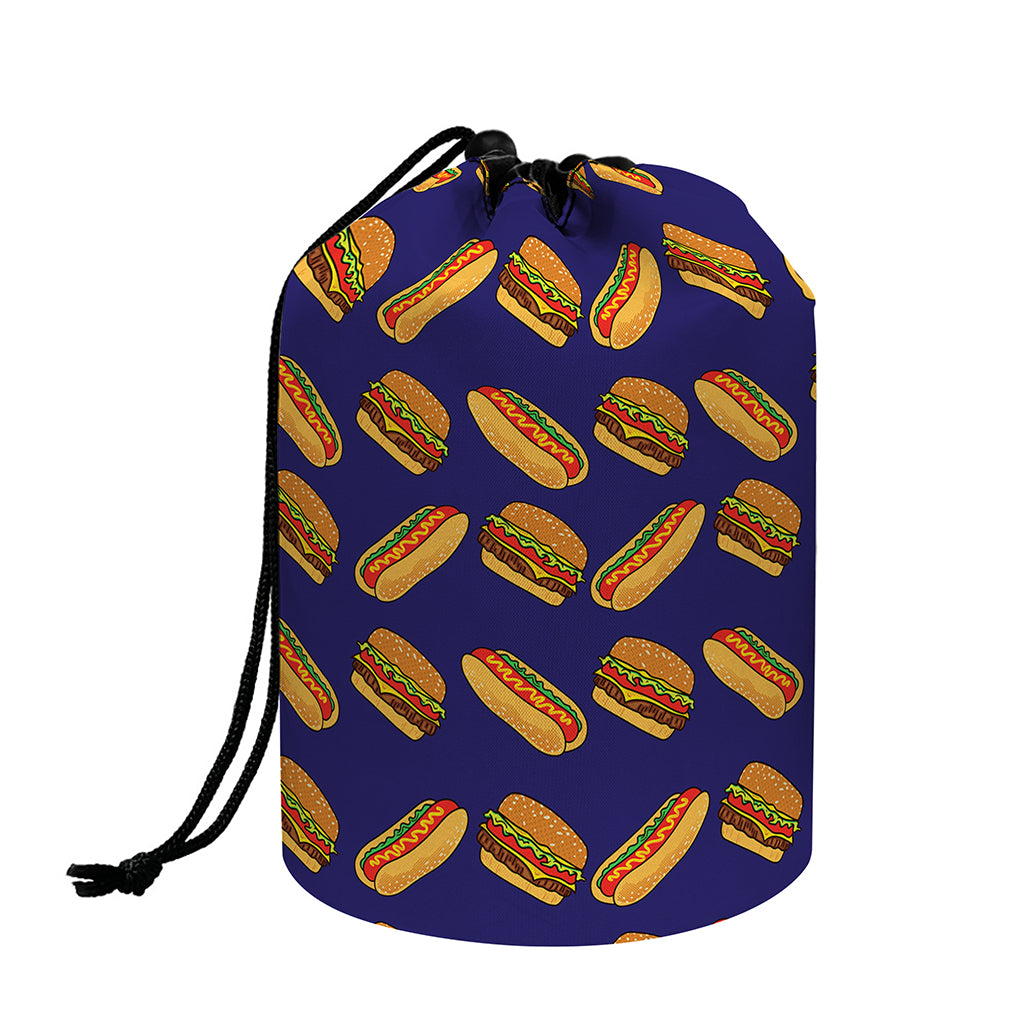 Hot Dog And Hamburger Pattern Print Drawstring Makeup Bag