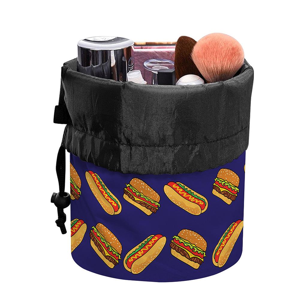 Hot Dog And Hamburger Pattern Print Drawstring Makeup Bag