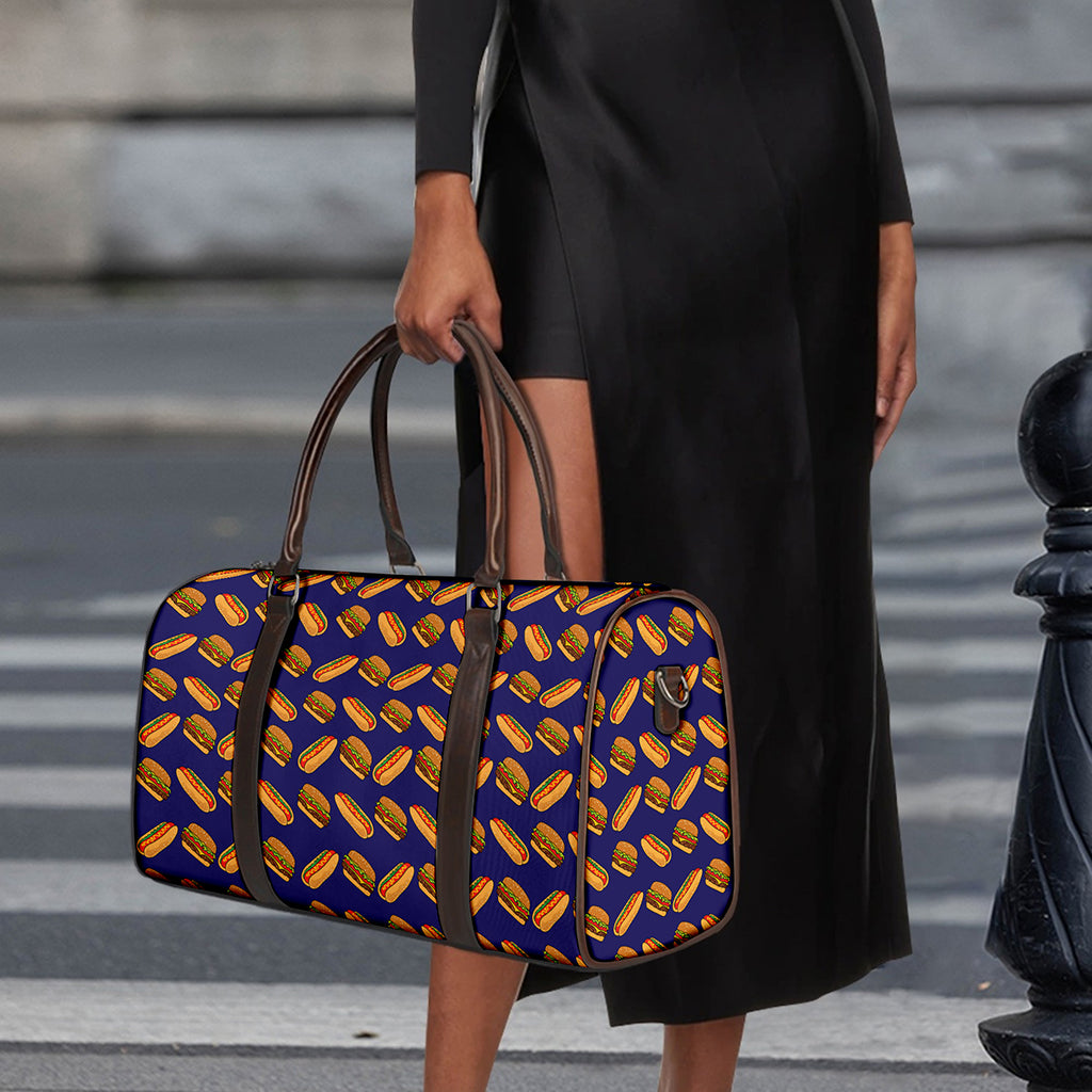 Hot Dog And Hamburger Pattern Print Duffle Bag