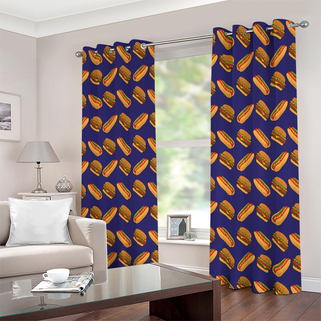 Hot Dog And Hamburger Pattern Print Extra Wide Grommet Curtains