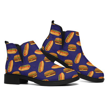 Hot Dog And Hamburger Pattern Print Flat Ankle Boots