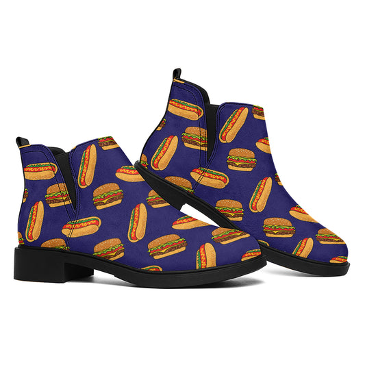 Hot Dog And Hamburger Pattern Print Flat Ankle Boots