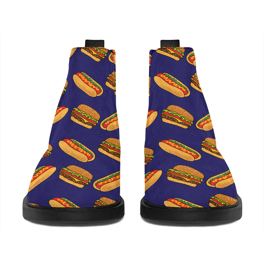 Hot Dog And Hamburger Pattern Print Flat Ankle Boots