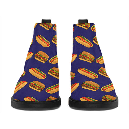 Hot Dog And Hamburger Pattern Print Flat Ankle Boots