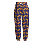 Hot Dog And Hamburger Pattern Print Fleece Lined Knit Pants
