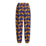 Hot Dog And Hamburger Pattern Print Fleece Lined Knit Pants
