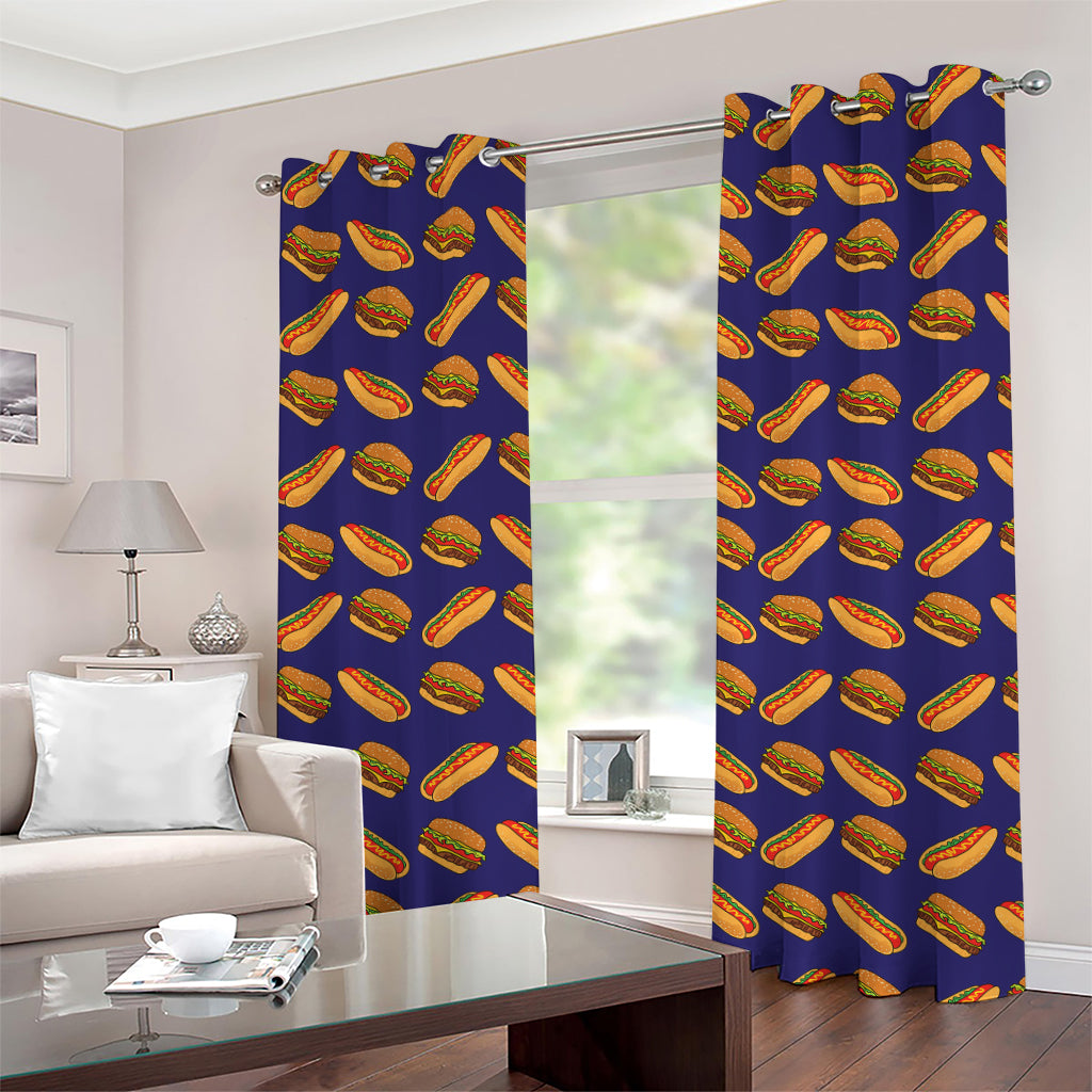 Hot Dog And Hamburger Pattern Print Grommet Curtains