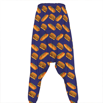 Hot Dog And Hamburger Pattern Print Hammer Pants