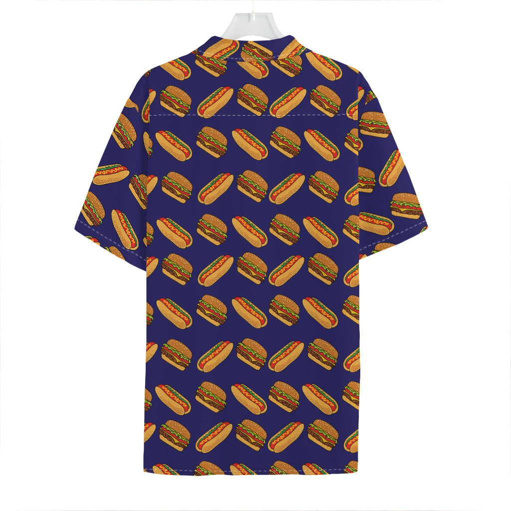 Hot Dog And Hamburger Pattern Print Hawaiian Shirt