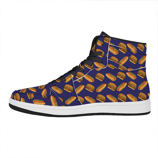 Hot Dog And Hamburger Pattern Print High Top Leather Sneakers