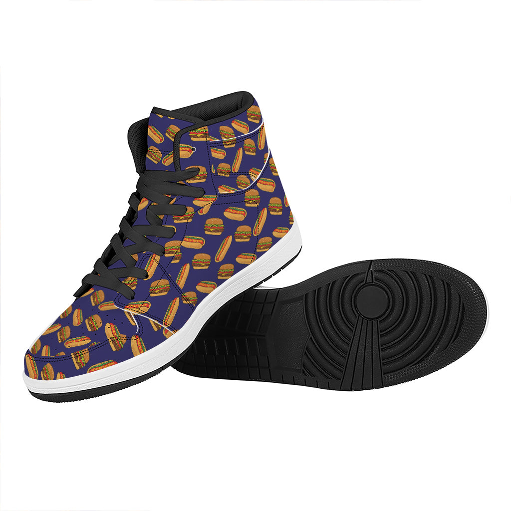Hot Dog And Hamburger Pattern Print High Top Leather Sneakers