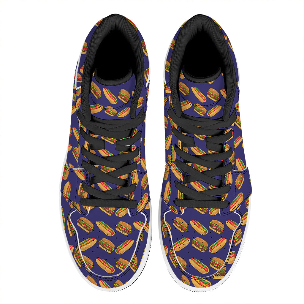 Hot Dog And Hamburger Pattern Print High Top Leather Sneakers