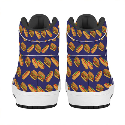 Hot Dog And Hamburger Pattern Print High Top Leather Sneakers