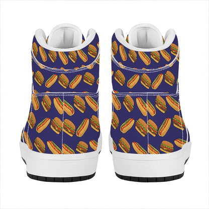 Hot Dog And Hamburger Pattern Print High Top Leather Sneakers