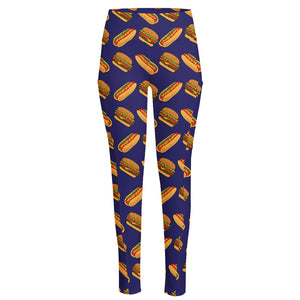 Hot Dog And Hamburger Pattern Print High-Waisted Pocket Leggings