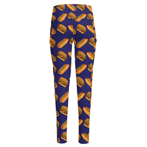 Hot Dog And Hamburger Pattern Print High-Waisted Pocket Leggings