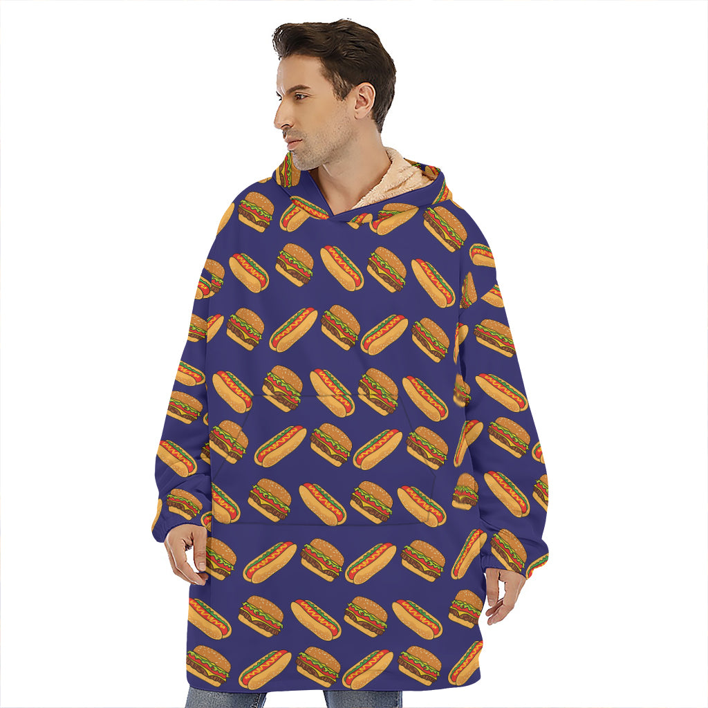 Hot Dog And Hamburger Pattern Print Hoodie Blanket