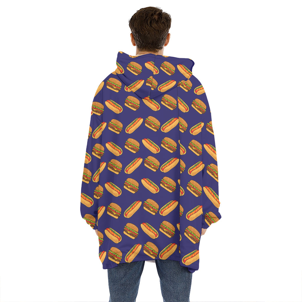 Hot Dog And Hamburger Pattern Print Hoodie Blanket