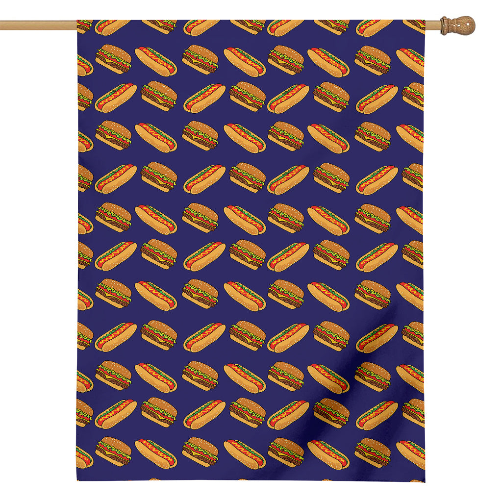 Hot Dog And Hamburger Pattern Print House Flag