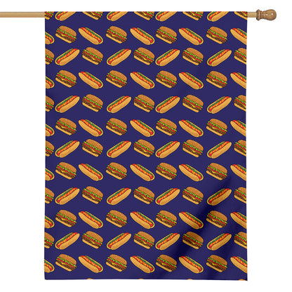 Hot Dog And Hamburger Pattern Print House Flag