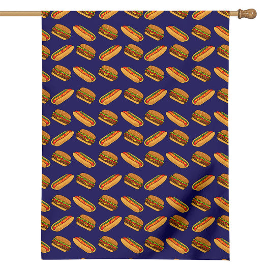 Hot Dog And Hamburger Pattern Print House Flag
