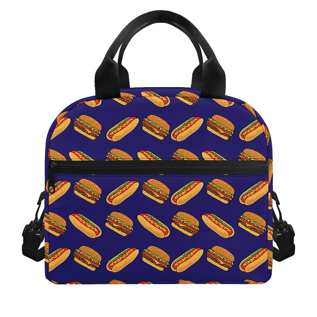Hot Dog And Hamburger Pattern Print Insulated Lunch Bag