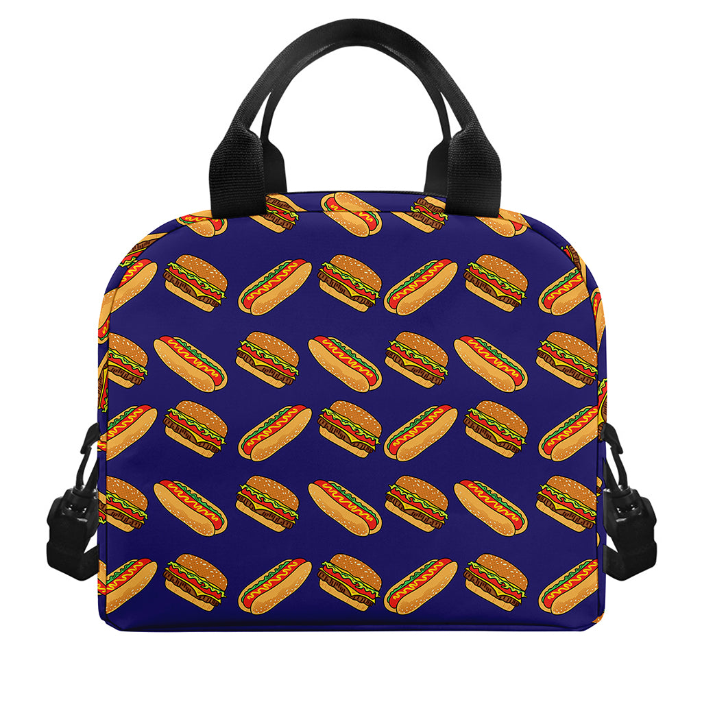 Hot Dog And Hamburger Pattern Print Insulated Lunch Bag