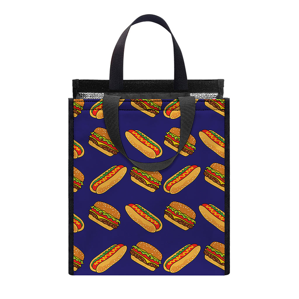 Hot Dog And Hamburger Pattern Print Insulated Lunch Tote