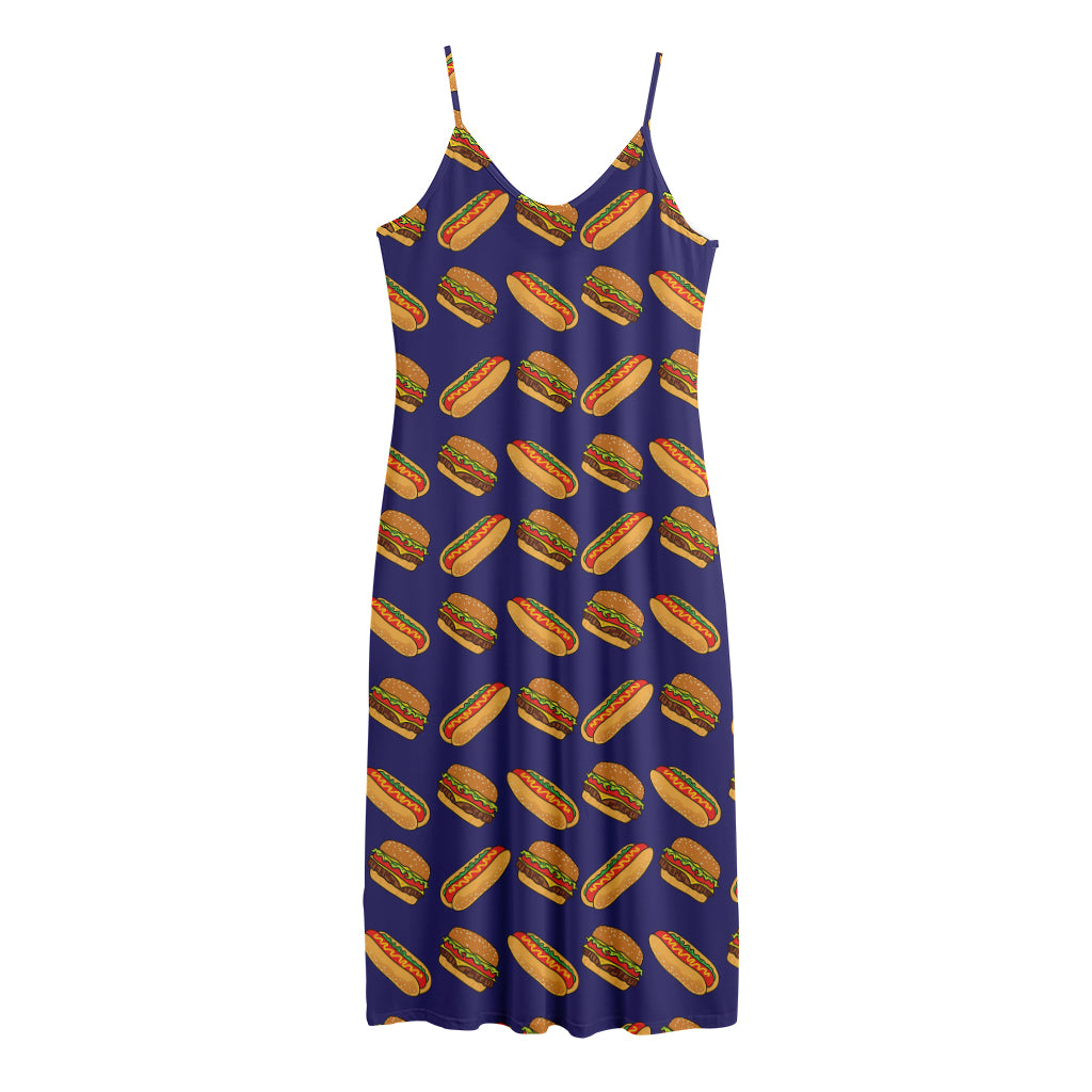 Hot Dog And Hamburger Pattern Print Jersey Midi Cami Dress