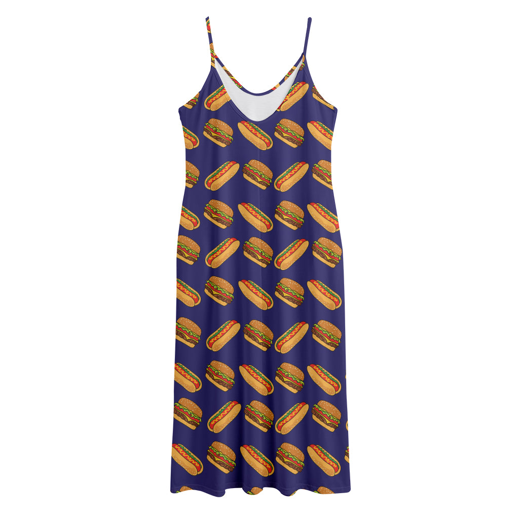 Hot Dog And Hamburger Pattern Print Jersey Midi Cami Dress