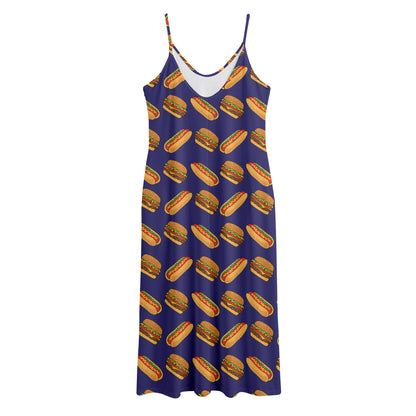 Hot Dog And Hamburger Pattern Print Jersey Midi Cami Dress